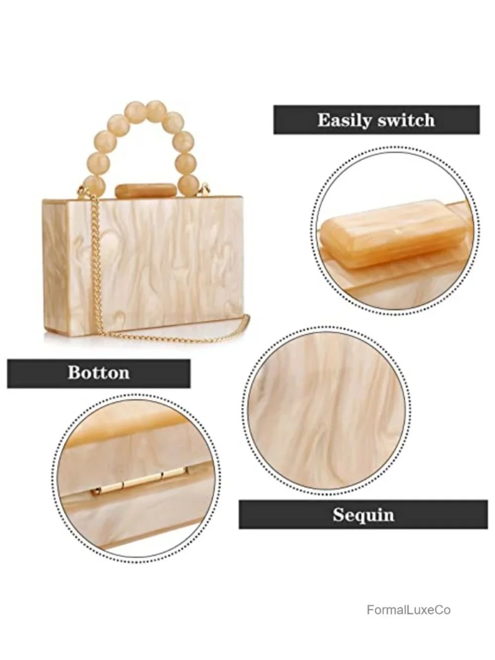 Acrylic Evening Clutch with Pearl Chain Crossbody Bag for Wedding Prom Party